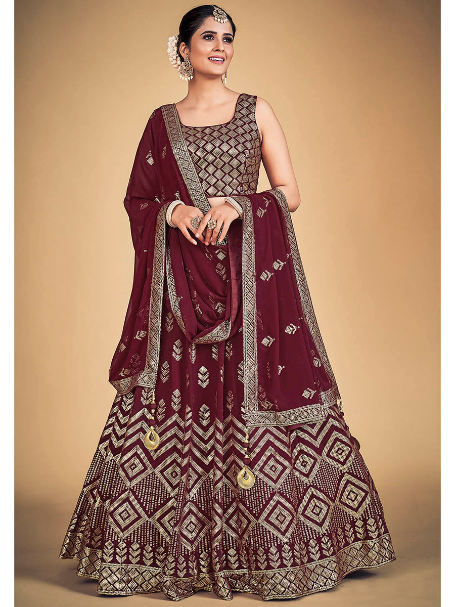 Myra Maroon Georgette Real Georgette Lehenga Choli | Grocsy