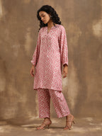 trueBrowns Light Mauve Zig-Zag Printed Silk Co-Ord Set | Grocsy