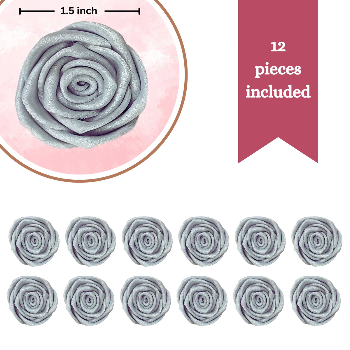 Confect Silver | Edible Metallic Sugar Roses Topper | Grocsy
