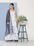 Ahalyaa Women White Floral Printed Sequinned Kurta with Sharara & With Dupatta | Grocsy