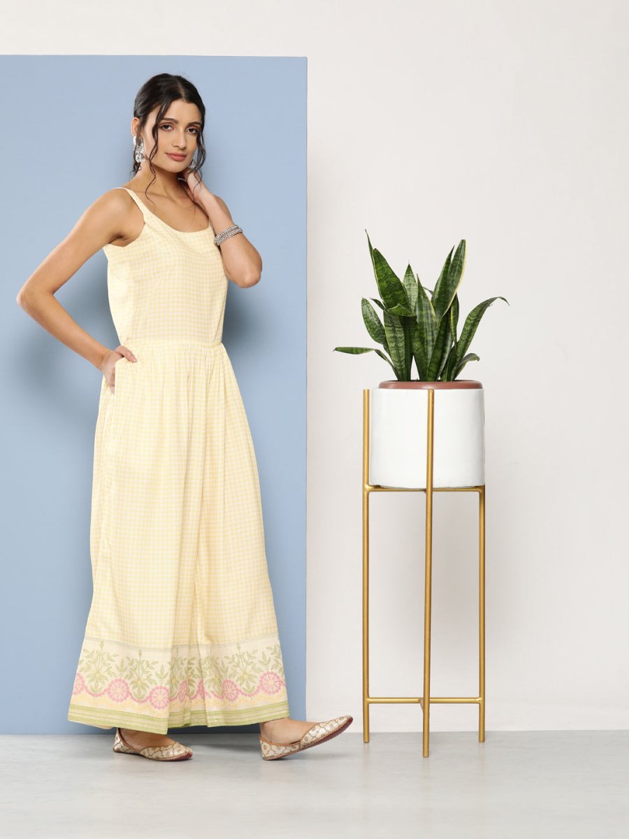Ahalyaa Checked Waist Tie-Ups Basic Jumpsuit | Grocsy