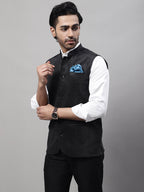 Even Apparels Men's Black Nehru Jacket With Welt Pockets | Grocsy