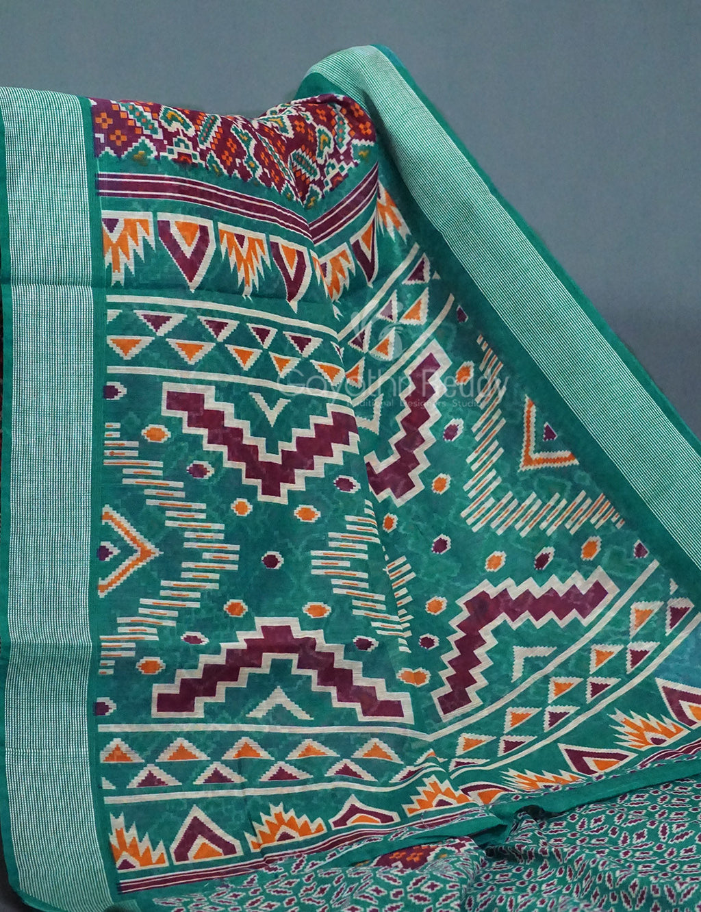 Shades of Dark Jamuni Colour Patola Print Semi Chanderi Saree By Gayathri Reddy Designer Studio | Grocsy