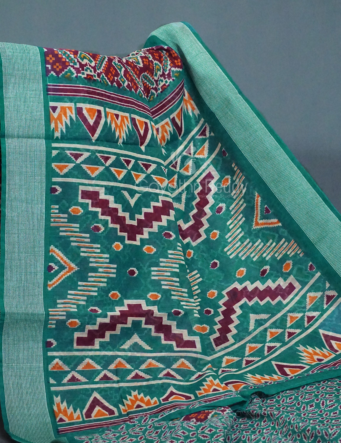 Shades of Dark Jamuni Colour Patola Print Semi Chanderi Saree By Gayathri Reddy Designer Studio | Grocsy