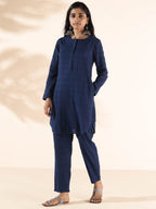 trueBrowns Blue Cotton Dobby Relaxed Co-ord Set | Grocsy