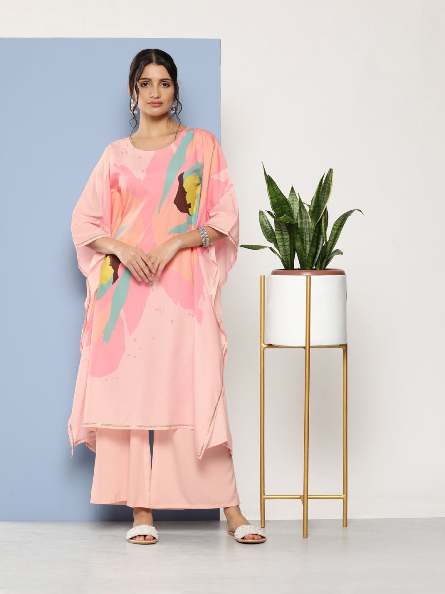 Ahalyaa Women Pink Printed Gotta Patti Kurta with Palazzos | Grocsy