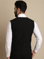 Even Apparels Men's Black Double Breast Waistcoat | Grocsy