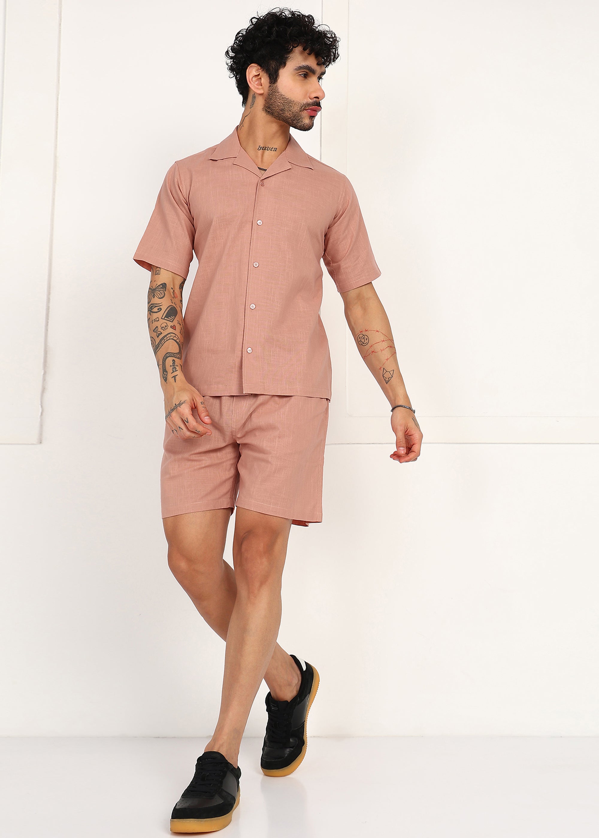 Fabmade Men’S Peach Linen Co-Ord Set | Grocsy