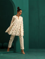 trueBrowns Ivory Multi Color Floral Cotton Flared Co-ord Set | Grocsy