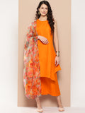 InWeave Women's Tangy Orange Short Pallazo Set W Green Or Dupatta | Grocsy