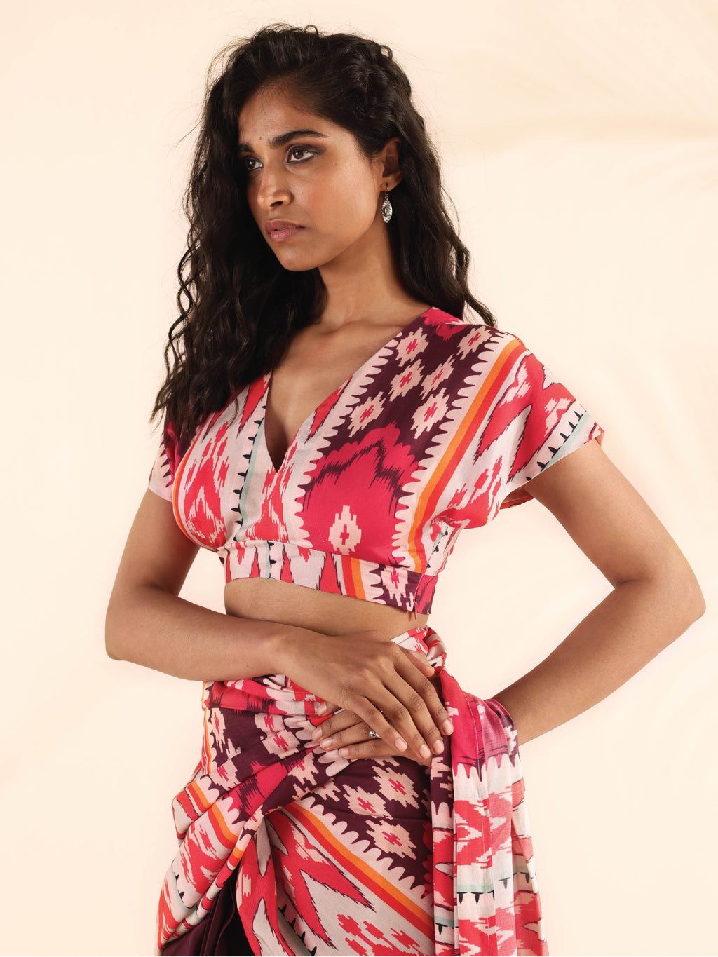 trueBrowns Maroon Muslin Ikat Blouse | Grocsy