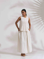 trueBrowns Off-White Cotton Skirt Co-ord Set | Grocsy