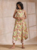 trueBrowns Yellow Overall Floral Block Print Cotton Sleeveless Kurta Pant Set | Grocsy