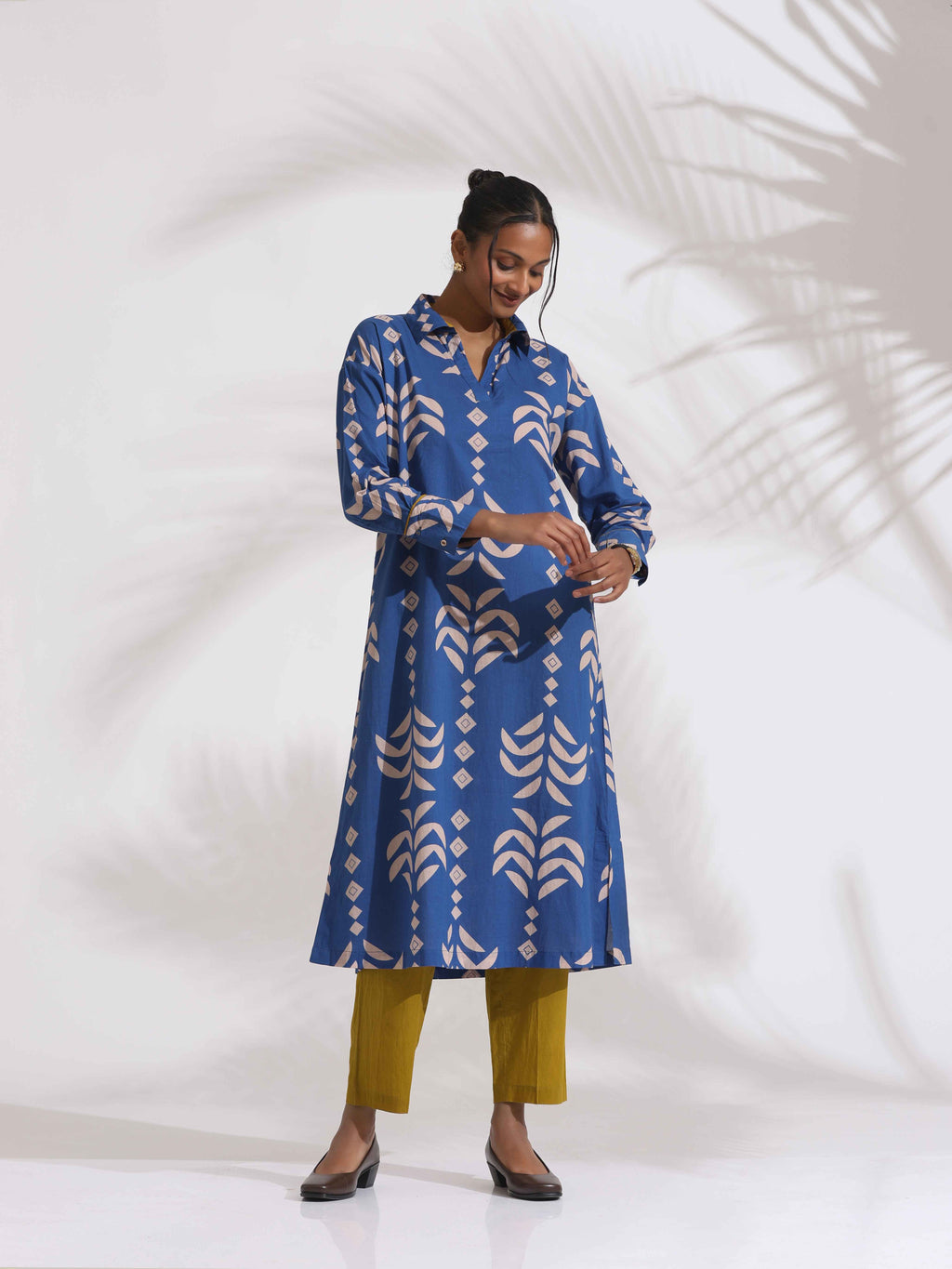 trueBrowns Blue Cotton Stripe Print Kurta Set | Grocsy