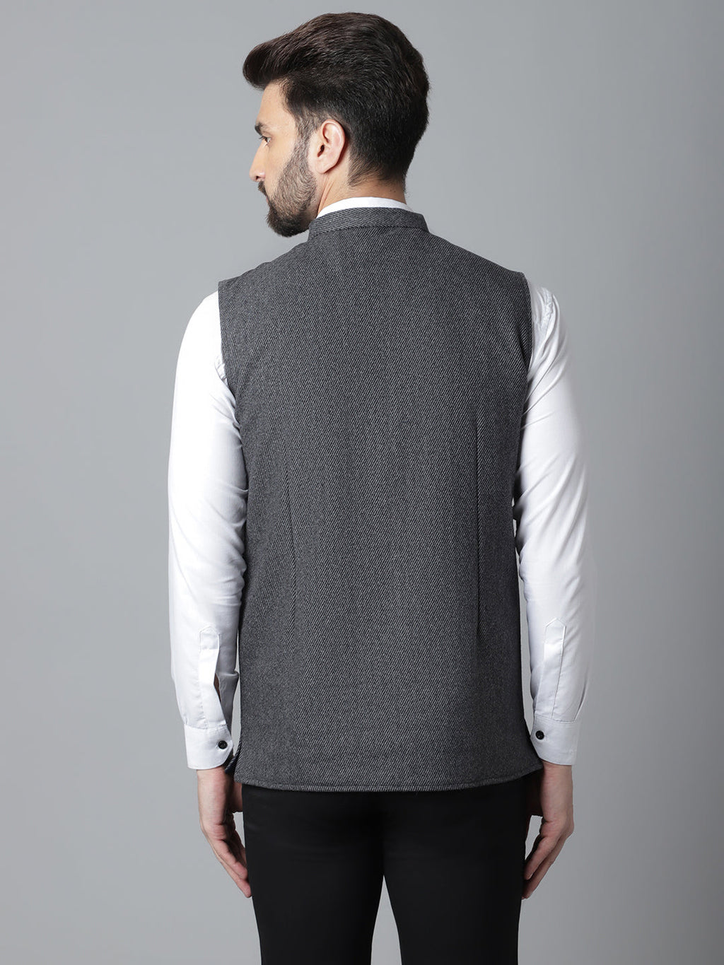 Even Apparels Men's Grey Pure Wool Nehru Jacket | Grocsy