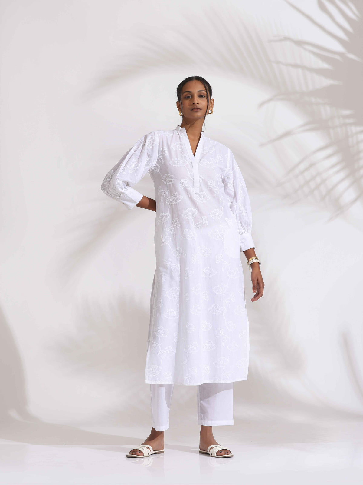 trueBrowns trueBrown White Cotton Schiffli Kurta Set | Grocsy