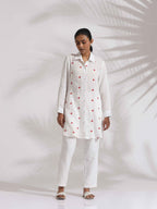 trueBrowns White Cotton Embroidered Kurta Co-ord Set | Grocsy