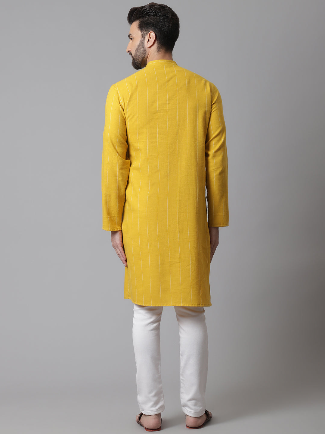 Even Apparels Yellow Pure Cotton Kurta With Band Collar | Grocsy