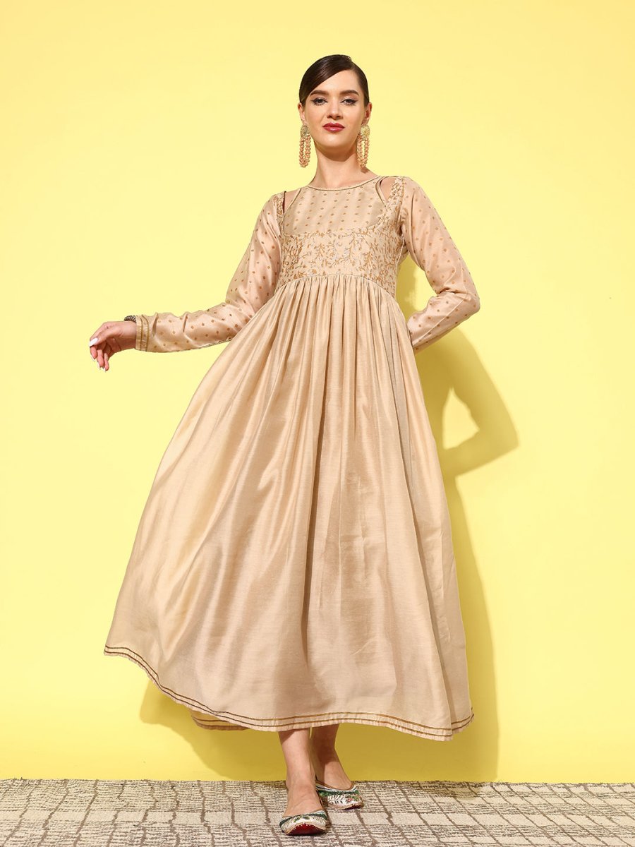 Ahalyaa Floral Embroidered A-Line Maxi Dress | Grocsy