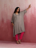 trueBrowns Grey Modal Kimono Kurta Set | Grocsy
