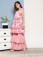 InWeave Women's Pink Printed Chintz Tiered Sharara Set | Grocsy