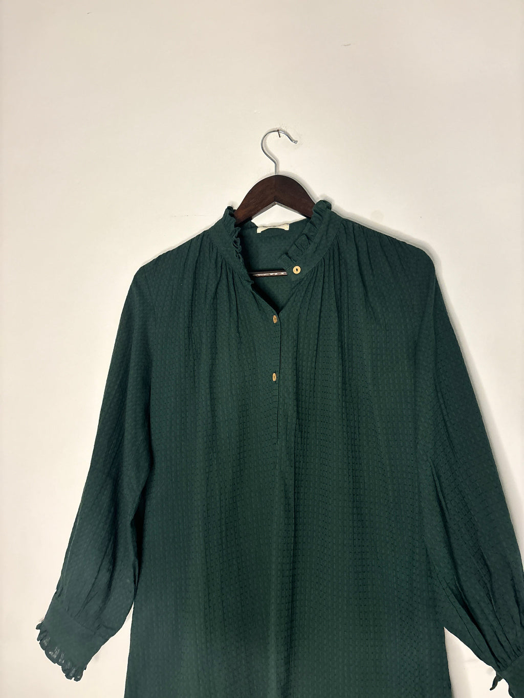 trueBrowns Dark Green Cotton Dobby Long Top | Grocsy