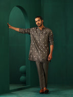 trueBrowns Men's Grey Diamond Viscose Silk Co-ord Set | Grocsy