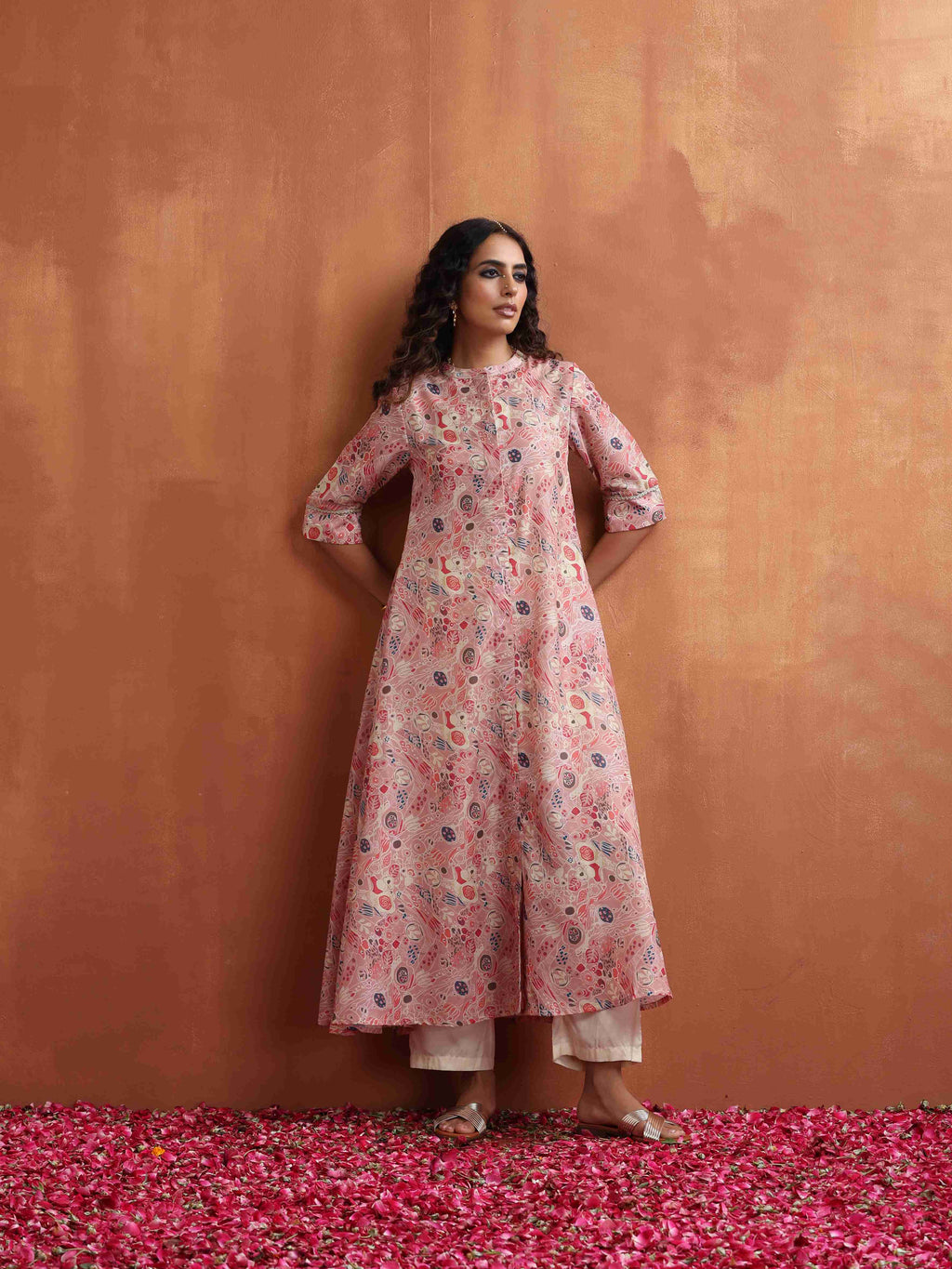 trueBrowns Pink Flared Anarkali Kurta Set | Grocsy