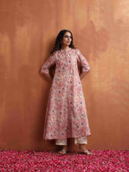 trueBrowns Pink Flared Anarkali Kurta Set | Grocsy