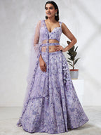 House of Panchhi Lavender Georgette Sequins And Thread Embroidery Lehenga Choli & Dupatta | Grocsy