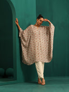 trueBrowns Off White Circle Floral Muslin Silk Printed Kaftan Pant Set | Grocsy