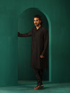 trueBrowns Men's Black Silk Long Kurta | Grocsy
