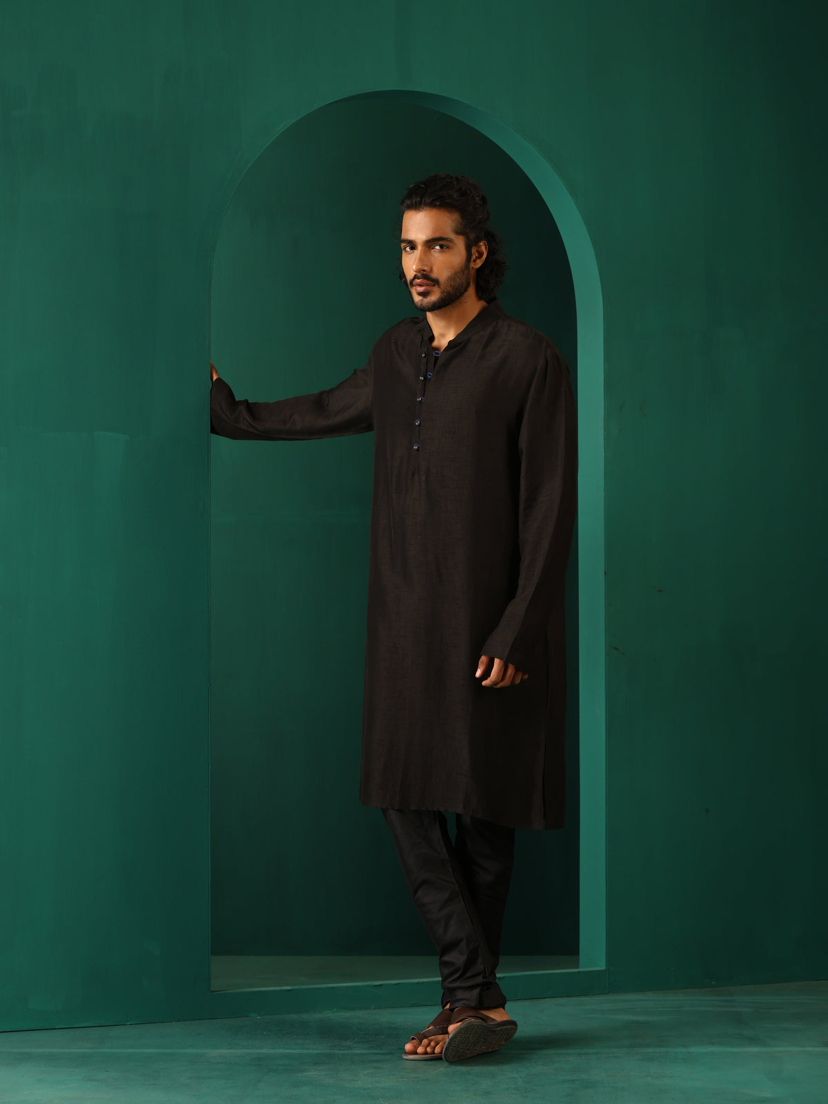 trueBrowns Men's Black Silk Long Kurta | Grocsy