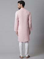 Even Apparels Pink Pure Cotton Kurta With Band Collar | Grocsy
