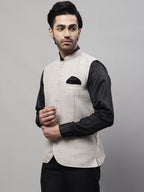 Even Apparels Men's Beige Nehru Jacket With Welt Pockets | Grocsy