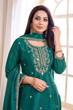 Anaita Teal Chiffon Readymade Suit with Coding Work | Grocsy