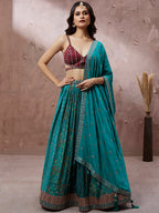House of Panchhi Printed Embroidery Teal Georgette Sequin Lehenga Choli | Grocsy