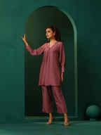 trueBrowns Light Mauve Silk Front Pleat Co-ord Set | Grocsy