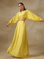 trueBrowns Lime Green Bandhani Printed Silk Top Skirt Set | Grocsy