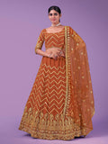Myra Orange Georgette Embroidered Designer Lehenga | Grocsy