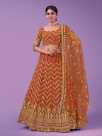Myra Orange Georgette Embroidered Designer Lehenga | Grocsy