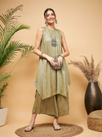 InWeave Women's Olive Lurex Short Pallazo Kurta Set | Grocsy