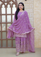 Teeya Creation Lavendar Color Georgette Heavy Embroidery Work Fully Stitched Sharara Suit Set | Grocsy