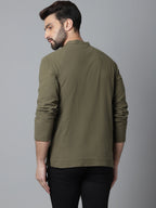 Indian Clothing Even Apparels Green Pure Cotton Kurta With Band Collar | Grocsy