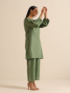trueBrowns Olive Green Slub Relaxed Placket Co-Ord Set | Grocsy