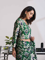 trueBrowns Green Muslin Ikat Shirt Blouse | Grocsy