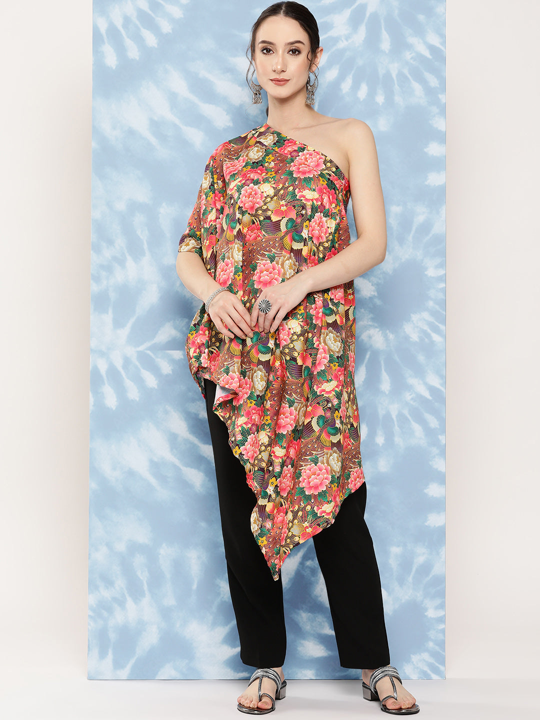 InWeave Women's Mutli Peacock Japanese Art Oneshoulder Top | Grocsy