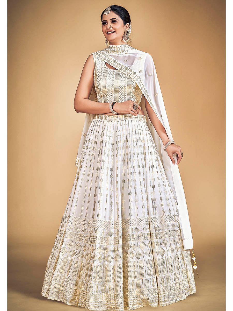 Myra White Georgette Real Georgette Lehenga Choli | Grocsy