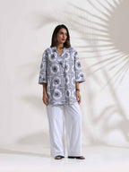 trueBrowns White Cotton Print Jacket Co-ord Set | Grocsy