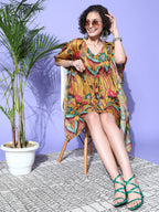 InWeave Women's Mustard Printed Kaftan Dress | Grocsy